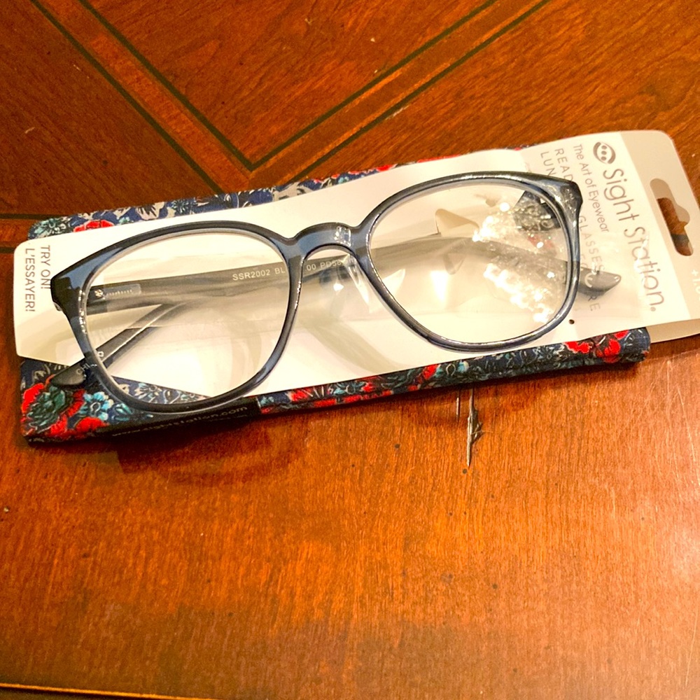New in package Sight Station reading glasses and coordinating case.